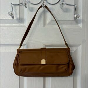 Kate Landry, small brown leather clutch purse with handle